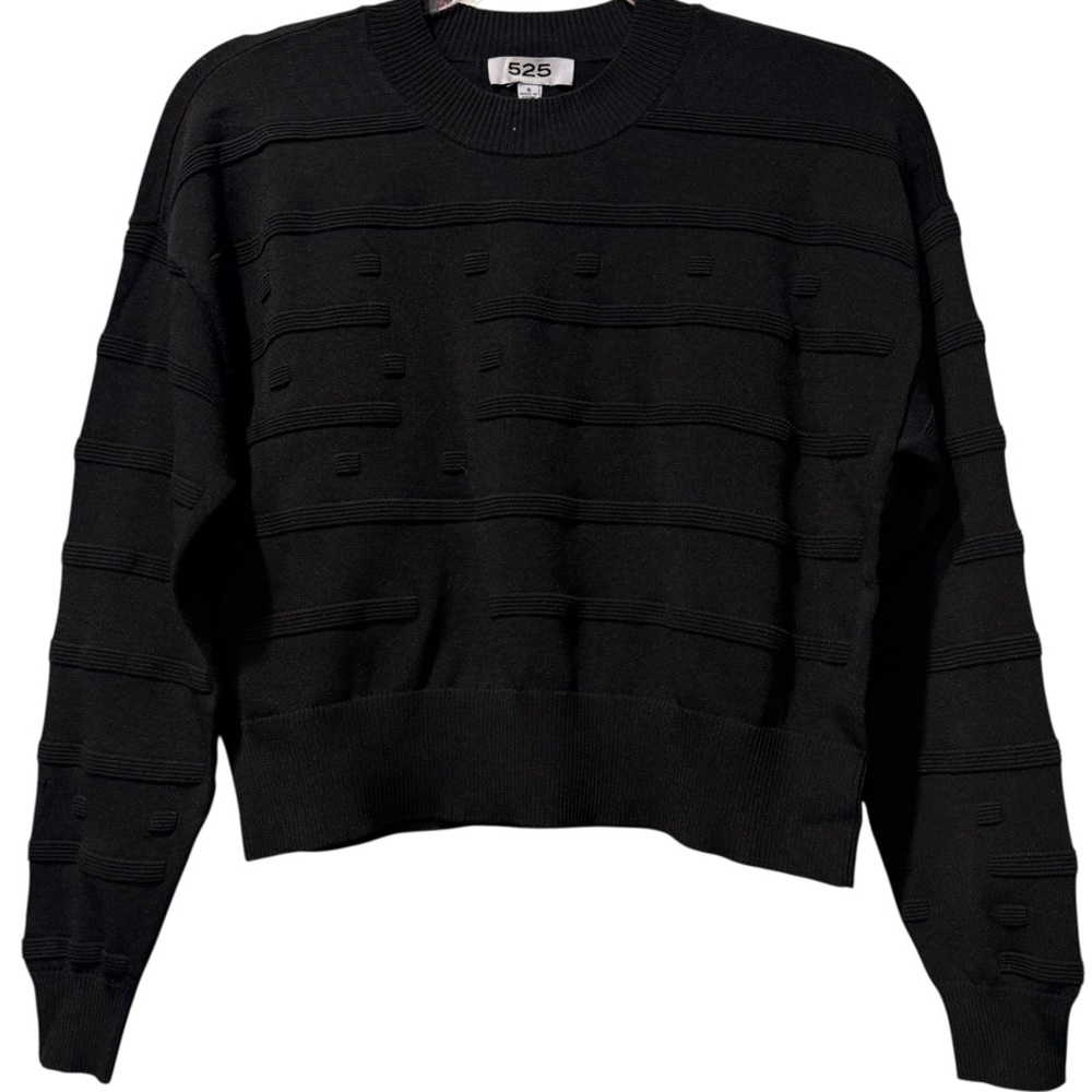 525 America Textured Black Semi Crop Pullover Active Crewneck Sweater Size Small
